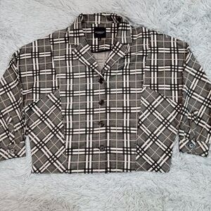 Liverpool Blazer Womens S Gray Pockets Jacket Coat‎ Stretch Plaid Career Casual
